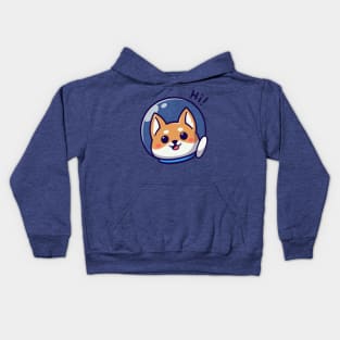 Clean Cartoon Space Shiba Inu in Space Gear Waving Hi Kids Hoodie